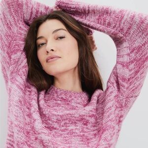 NWT LOFT XL Marled Pink Crew Neck Sweater Cozy Soft Split Hem Lightweight